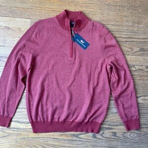 NEW Vineyard Vines Mens 1/4 Zip Cotton Cashmere Sweater Burnt Red Sz Medium NWT